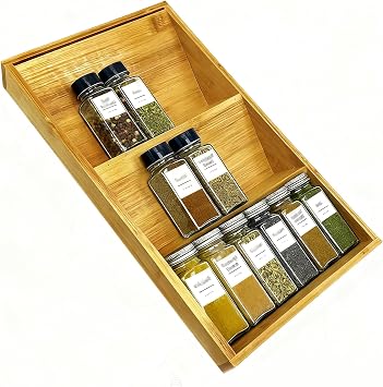 Bamboo Spice Drawer Organizer 3 Tier Seasoning Organizer Rack