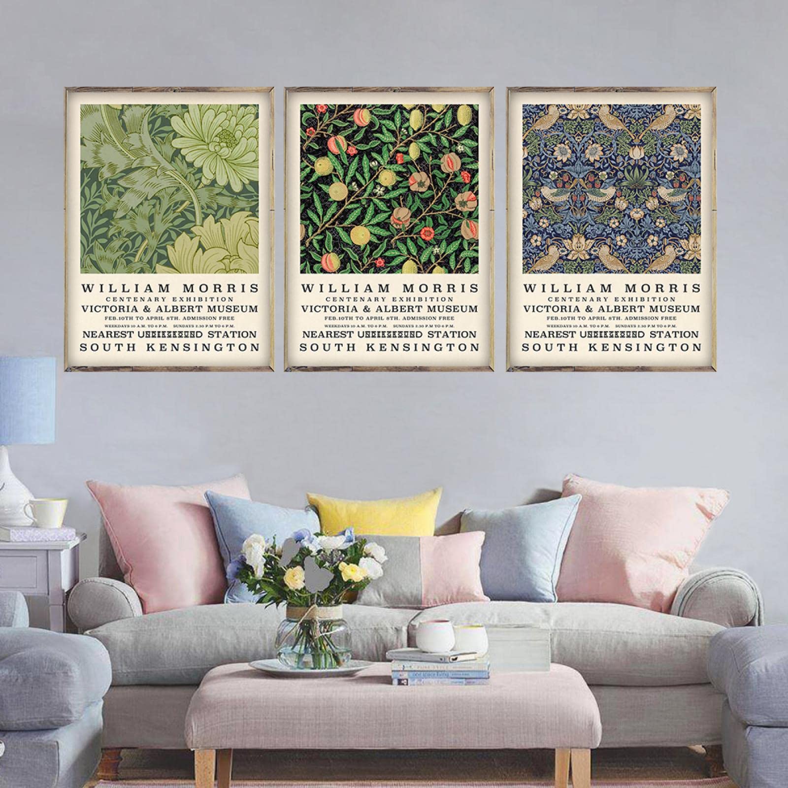 Dittelle William Morris Stampa su Tela The Victoria and Albert Museum Exhibition Poster London Underground Art Painting Wall Decor 60x90cm-3 Pezzi Senza Cornice
