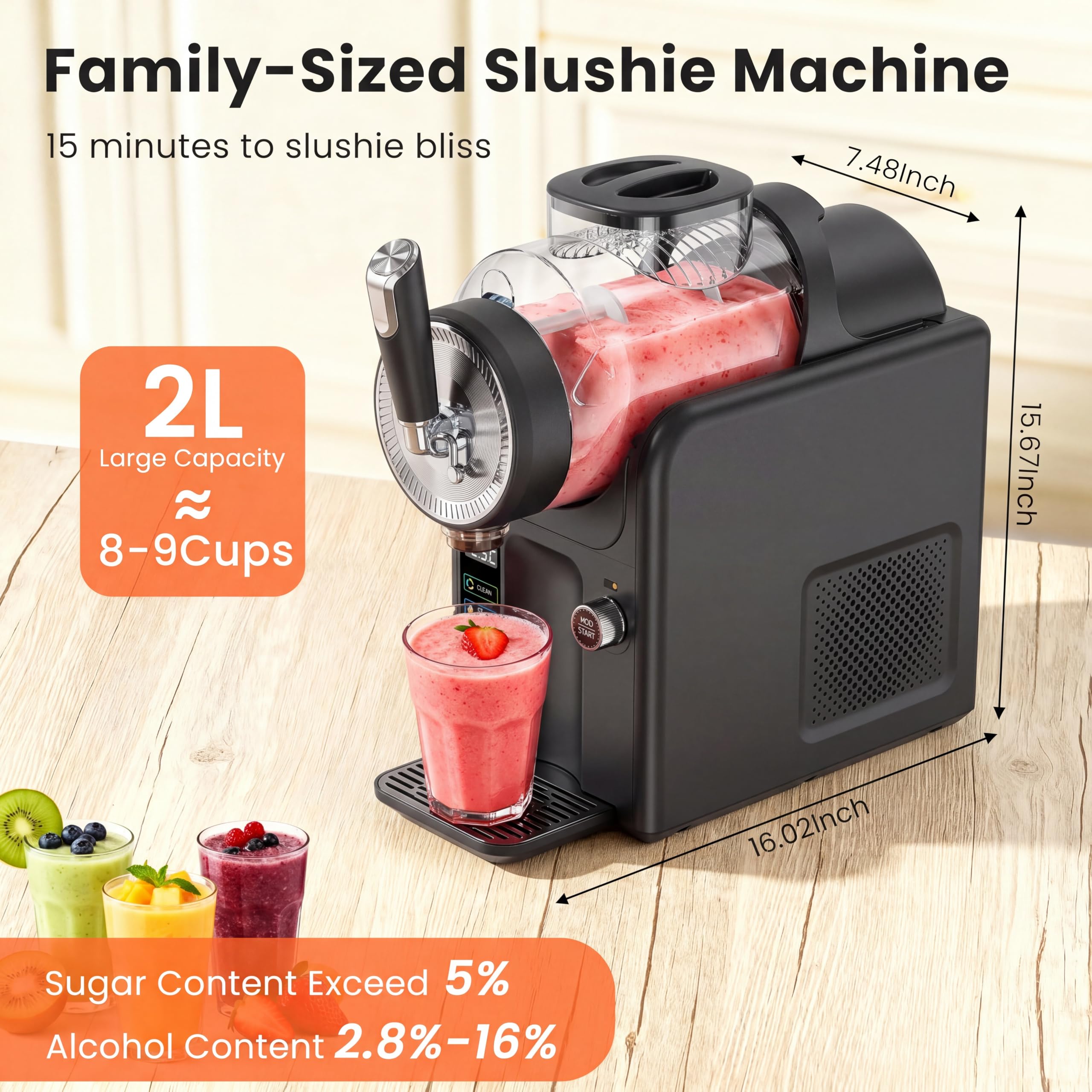 Macchina per Granite, gelatiera multifunzione 5 in 1, 2 litri, display a LED, non necessita di ghiaccio, mini frullatore da 2 litri per preparare gelati, frullati, frappè e cocktail