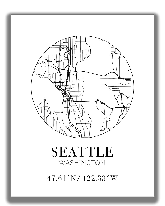 Seattle WA City Street Map Wall Art 11x14 UNFRAMED Modern