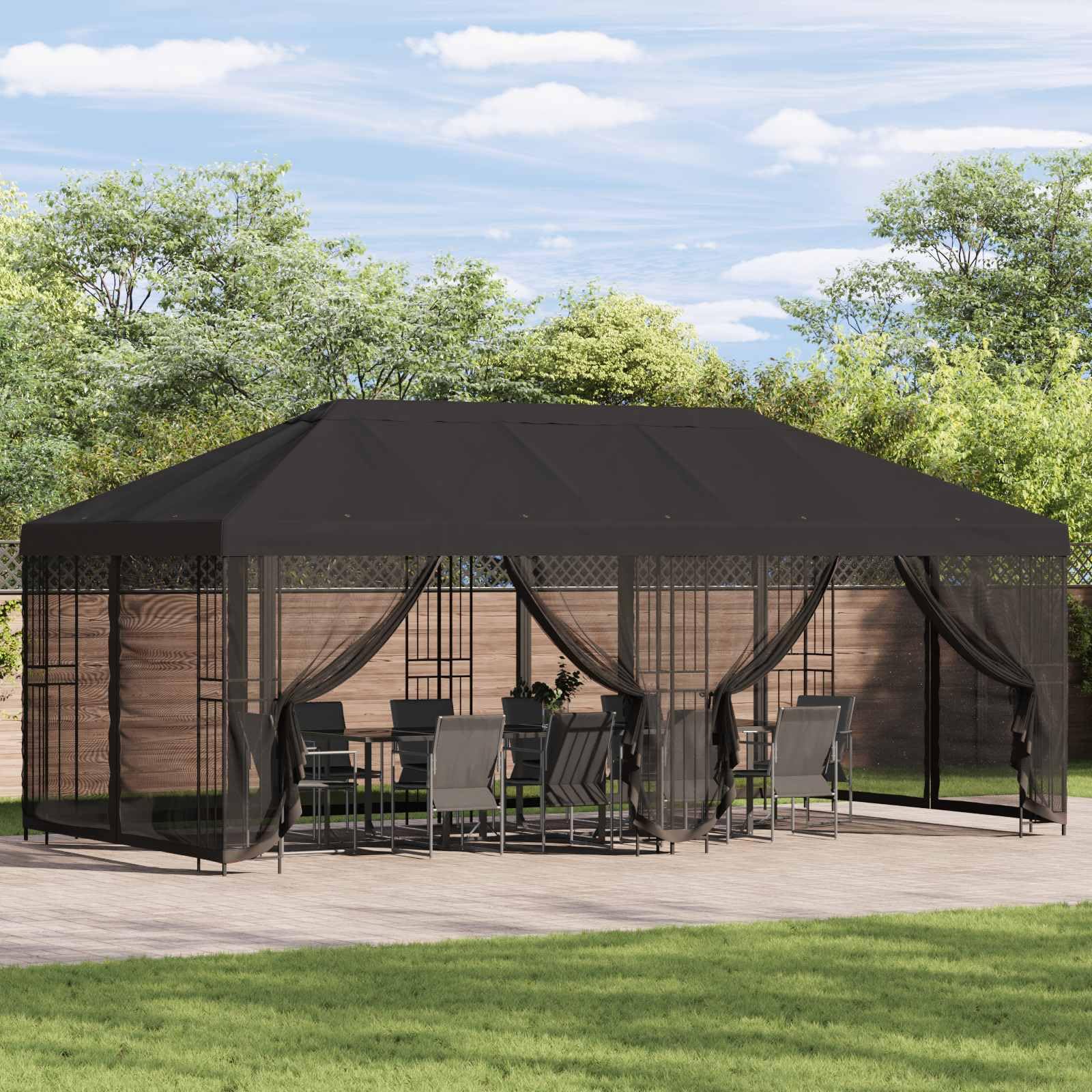 Altana z Bokami 6 x 3 m Bezowy Poliester i Stal 190 gsm, 2 Sztuki