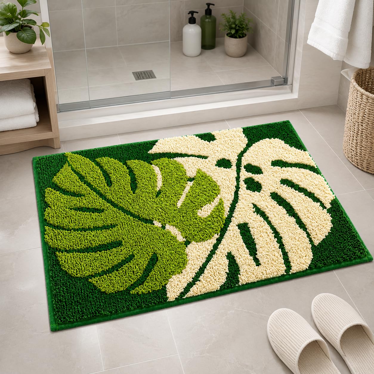 Roseate Two Leaf Super Soft (40x60 cm) Microfiber 2000 GSM Bath Mat Super Absorbent Anti-Skid Door Mats for Home/Bathroom Mat/Bedroom/Kitchen/Floor Mat (Green) Pack of 1