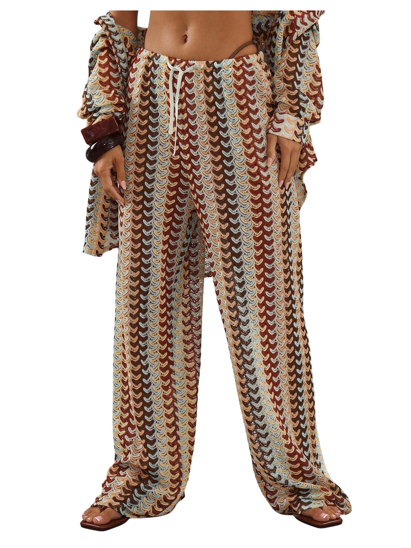 GORGLITTER Womens Boho Wide Leg Pants Low Rise Striped Baggy Colorful Trousers Pants Bottoms Festival Outfits