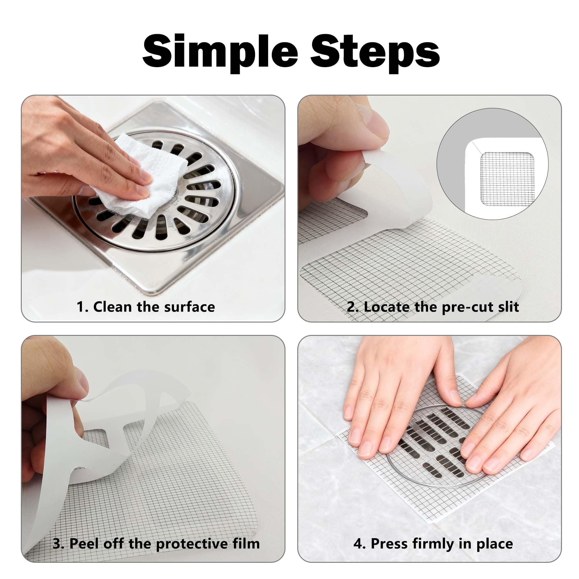 50 Pezzi Raccogli Capelli Doccia Monouso, Filtro Scarico Doccia Usa e Getta, Retine Per Lavandino Adesivo Anti-Otturazione, per Gli Accessori Cucina, Bagno, Vasca 10x10 cm
