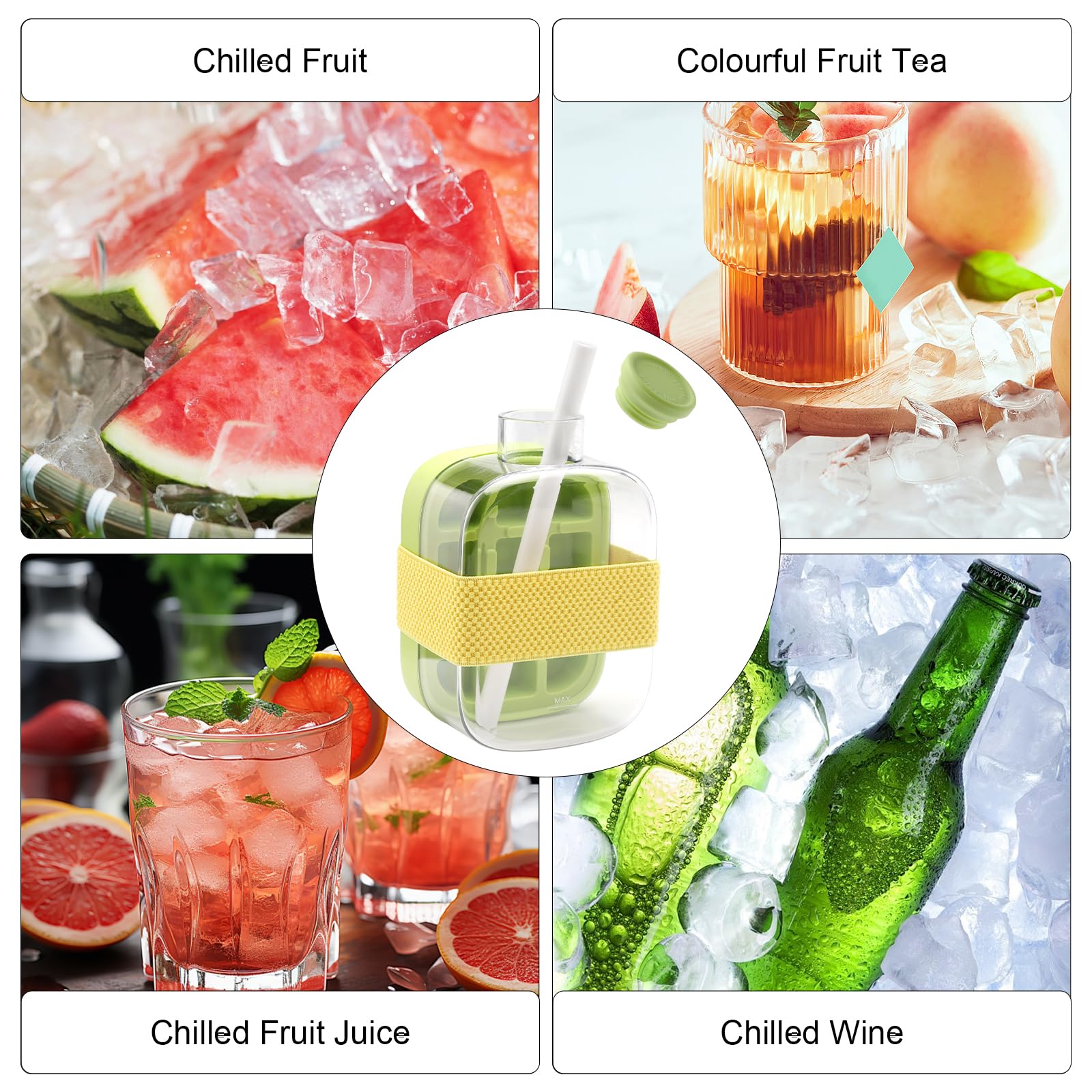 Ice Cube Bottle with Lid and Container - 2 w 1 foremka na kostki lodu do napojów, kawy