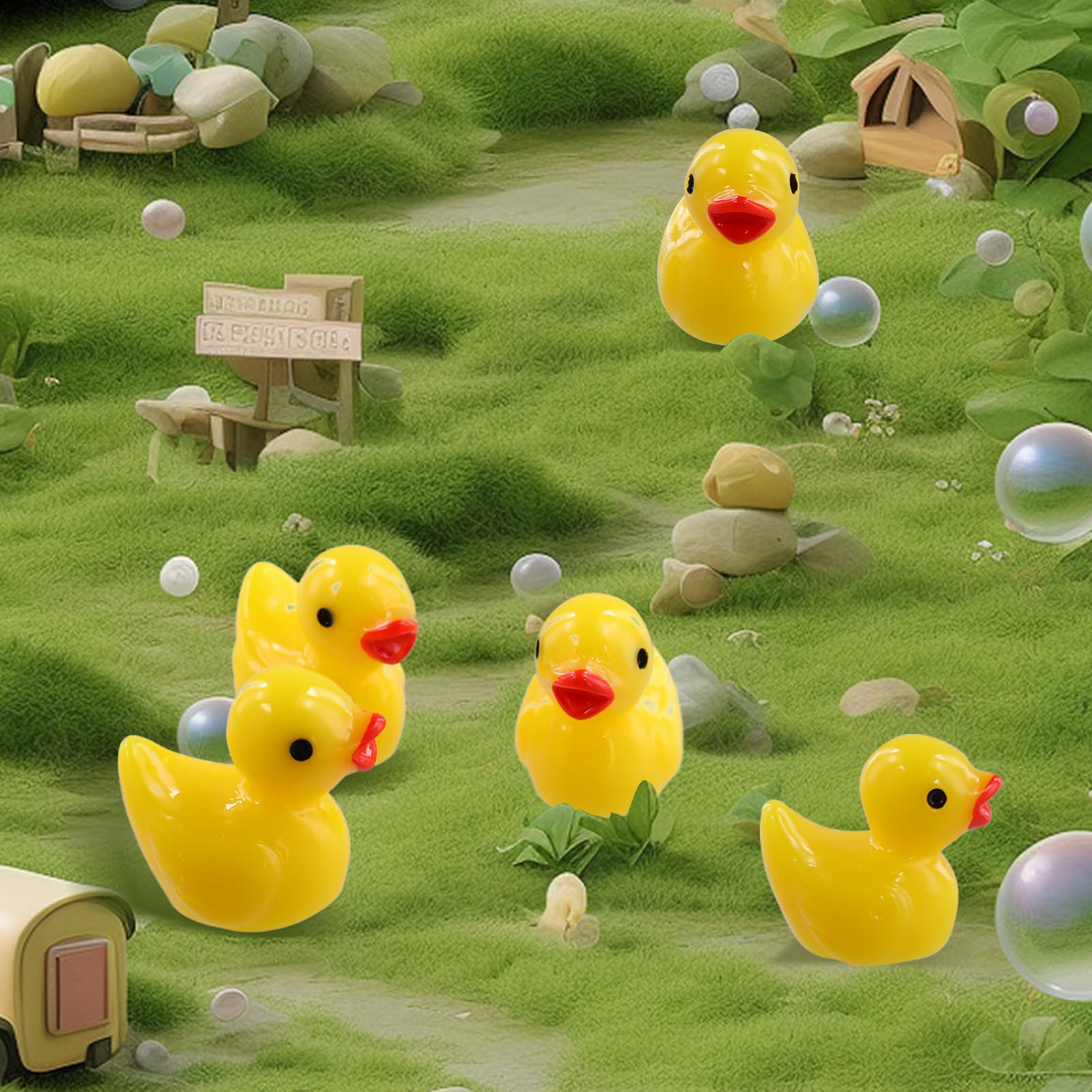 AiQInu Lot de 200 mini canards miniatures en résine, mignons canards pour jardin, paysage, ornement bricolage, anniversaire (10 couleurs