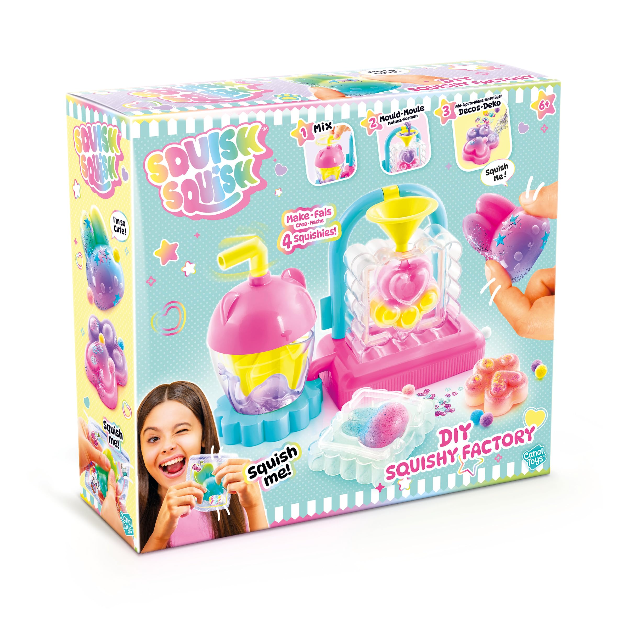 Canal Toys Squish Squish Squishy Factory – CREA TES Squishy Todo Esponjoso y Colorido – Añade Lentejuelas y personalizaciones – Idea de Regalo para niños a Partir de 6 años – Ocio Creativo – SQI 001