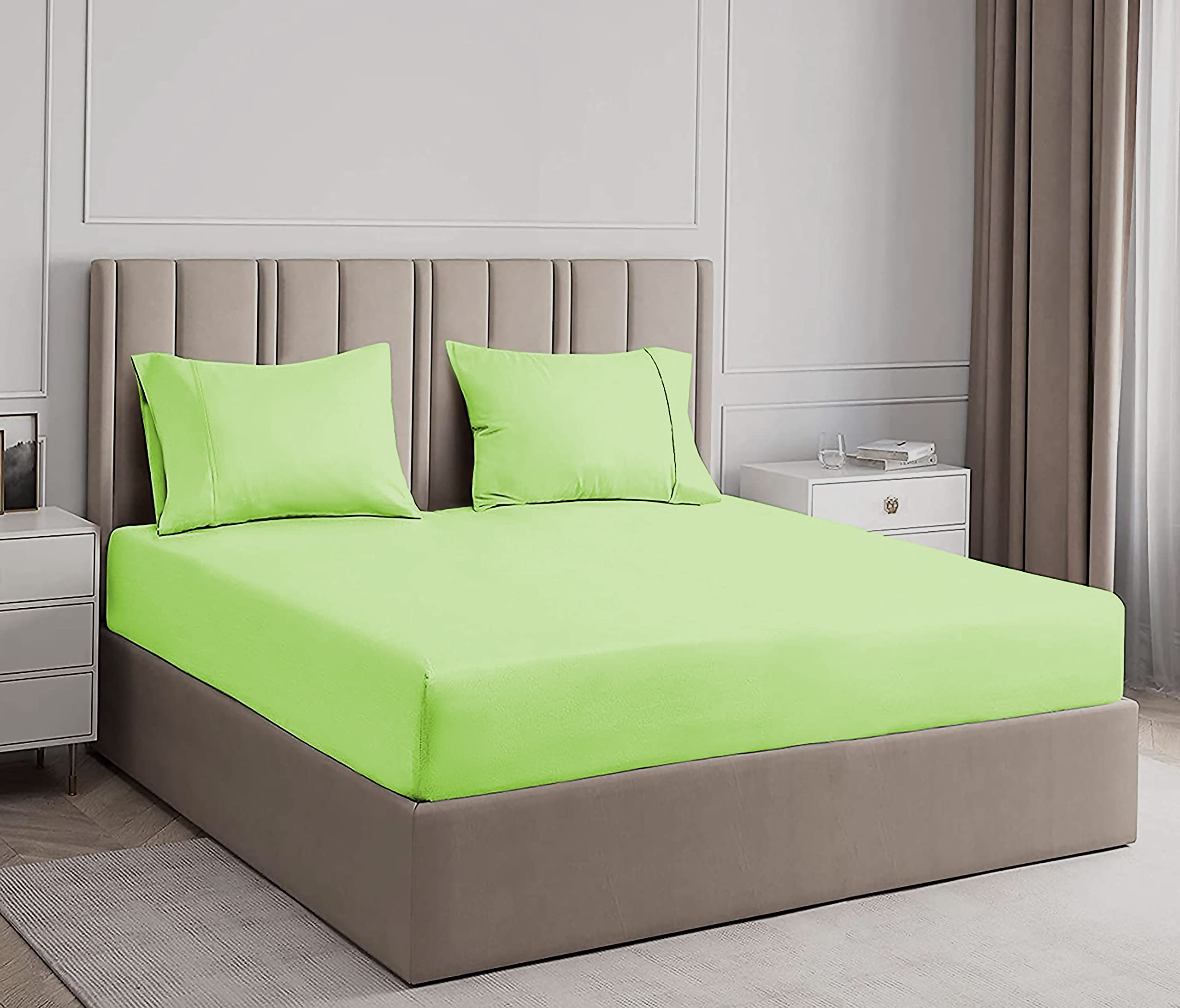 Filbert - Platinum Premium Collection Fitted Bedsheet 100% Egyptian Cotton 400 TC Lime Green - Super King Size (72" x 84") 4 to 10 Inch Matress 12" Drop with 2 Peice Pillow Cover Size(18"x28") (B0B2LVTFTT) Amazon Price History, Amazon Price Tracker