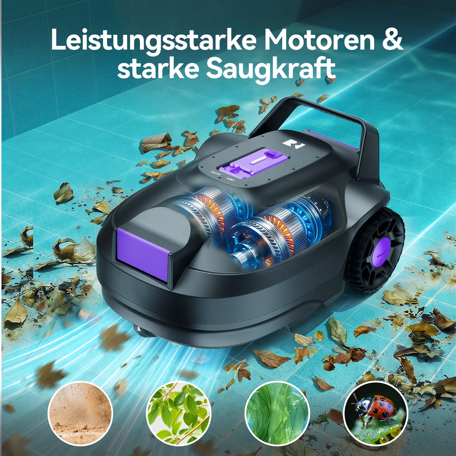 Redkey S200 Poolroboter, Kabellos Poolsauger Akku mit 180 Min Laufzeit, Dual Motoren, Doppelsiebe, Doppelte Saugkraft, Selbsteinparkfunktion, Poolsuager für Flache Böden Pools bis zu 100 m² (Lila)