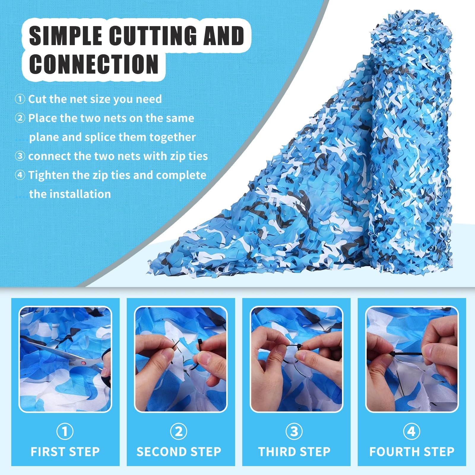 Generico Rete Mimetica Militare Blu 4x5m(13x16.4ft) 210D Oxford Camouflage Tela Netto,Rete Ombreggiante per Esterni,per Caccia,Campeggio,Giardino,Protezione Solare
