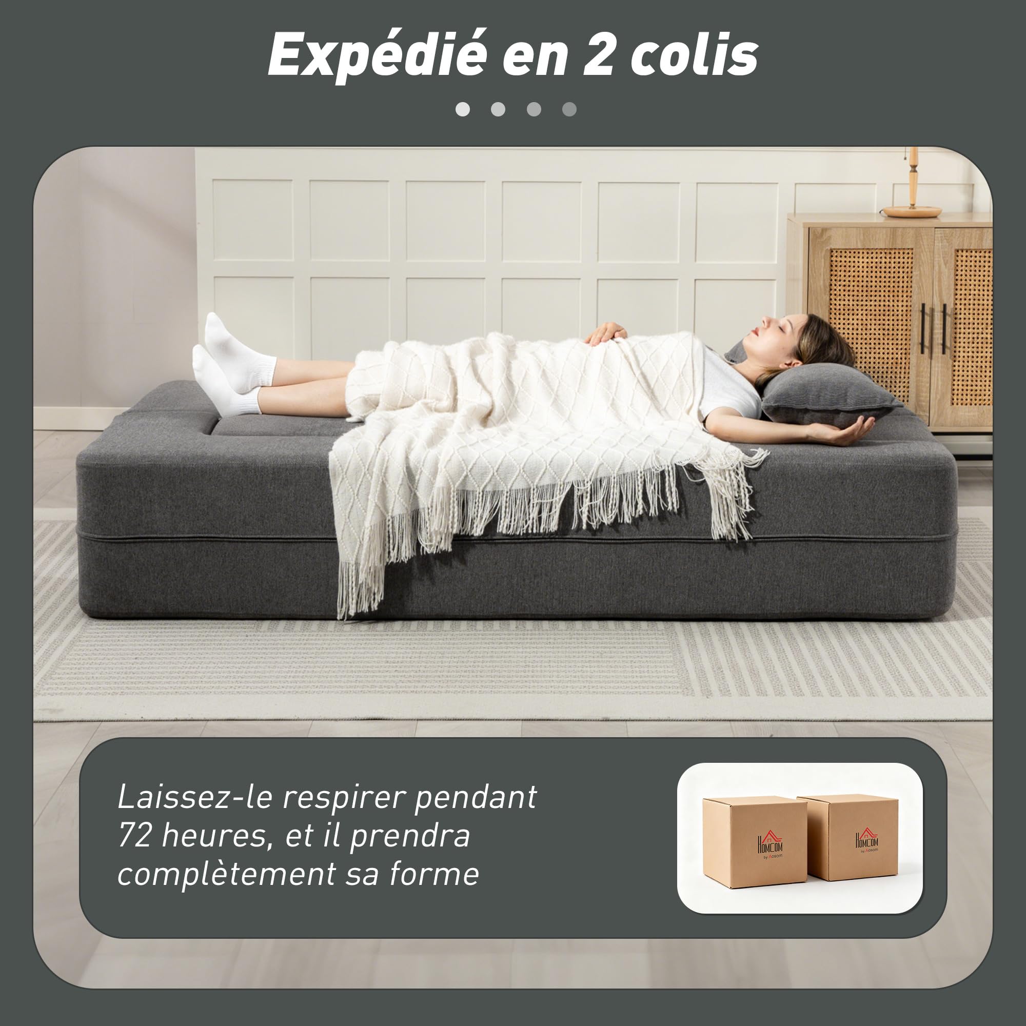 HOMCOM Canapé Convertible 2 Places Canapé-Lit Chenille 203 cm 360kg Gris | Assise et Accoudoirs Larges, 2 Coussins, Entièrement Compressé, pour Salon, Petit Espace, Aucun Assemblage Requis