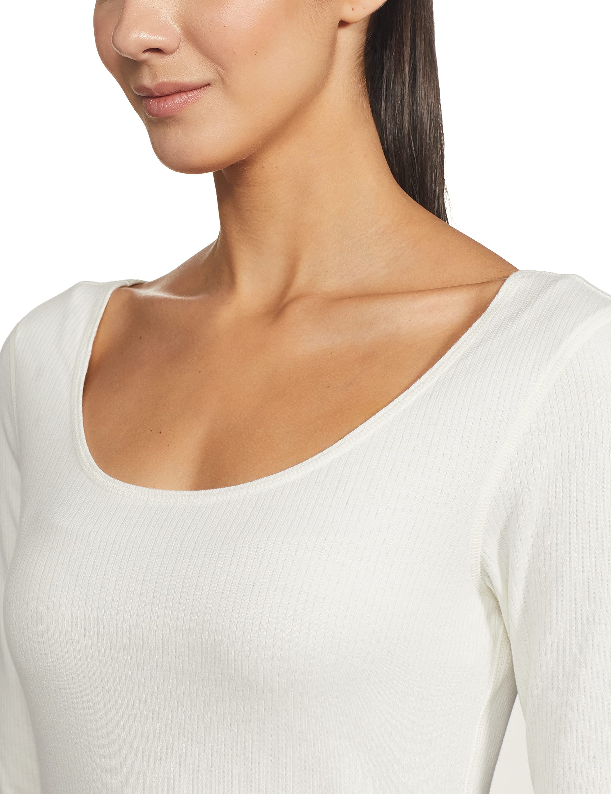 Van Heusen Cotton Women Anti Bacterial 3/4Th Sleeve Thermal Vest - Regular Fit Round Neck, Super Soft_77402_Ivory_XL - Image 4 thumbnail