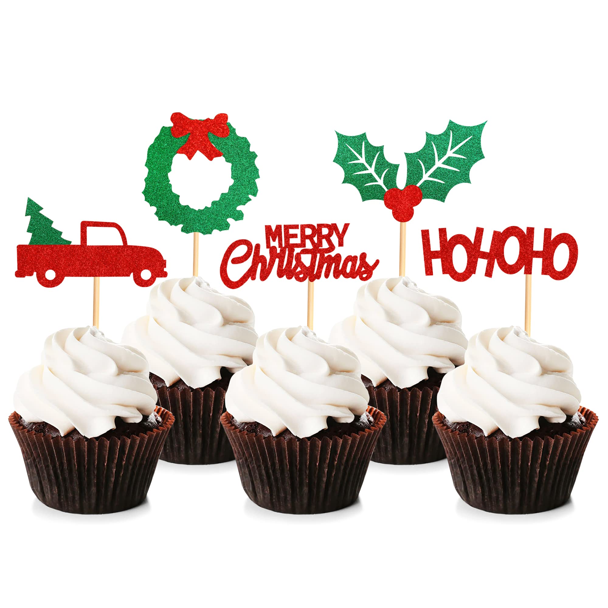 24 Stück Weihnachts-Cupcake-Topper - Schneemann, Weihnachtsbaum, LKW Motive, Für Kuchen & Party-Deko