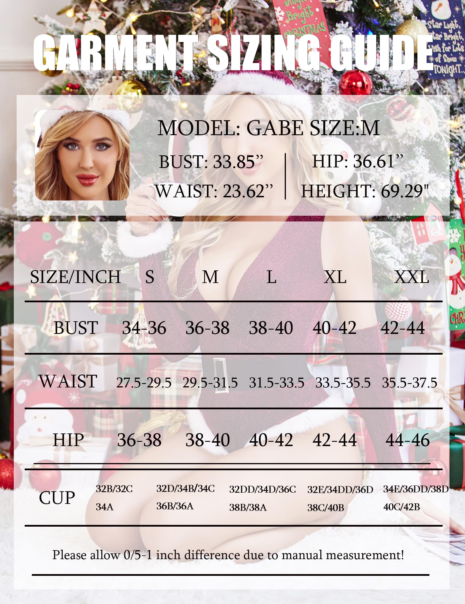 Avidlove Women Christmas Lingerie Bodysuits Sexy Deep V Plunging Teddy with Christmas Hat and Fingerless Gloves: Small Wine Red