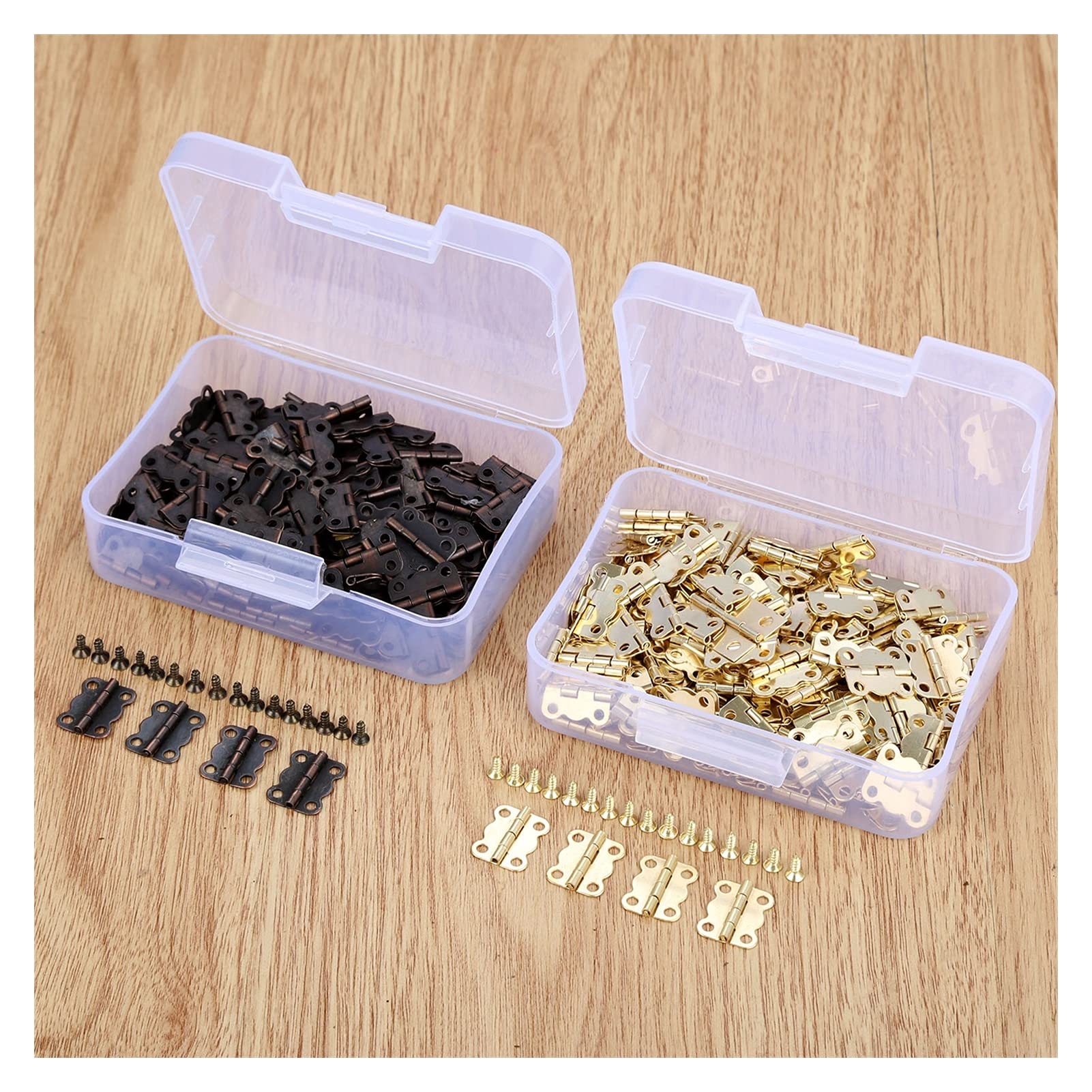 Zawias sprzętu meblowego. 200 SZTUK 16 * 12mm Gabinet Meble Meble zawiasowe Biżuteria Drewniane pudełko Dekoracyjne Akcesoria do zawiasów + 800 sztuk Śruby+ Pudełko do przechowywania (Color : B)