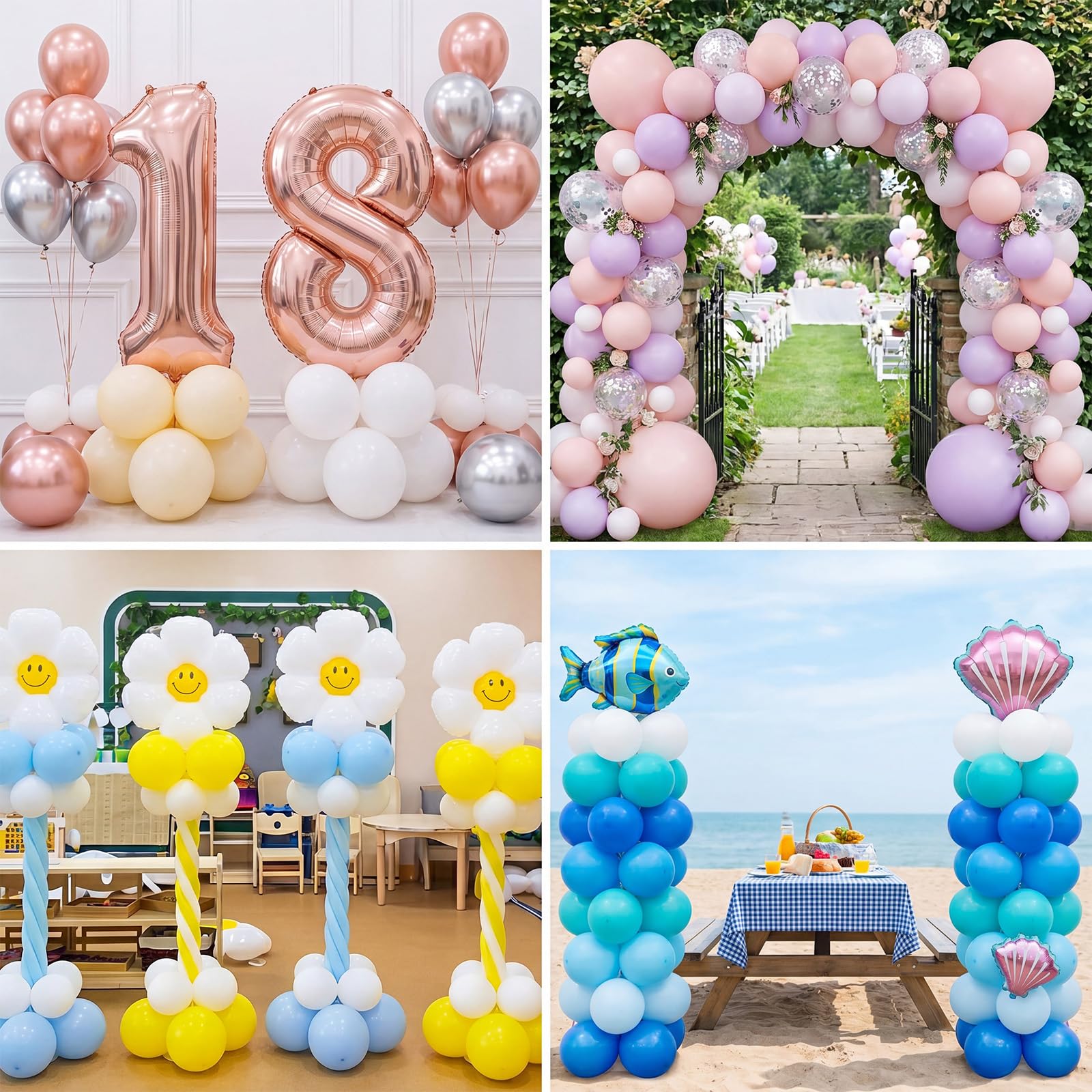 Hicarer 8 juegos de soporte de columna para globos, juego de pilar telescópico de metal ajustable de 7 pies, soporte de arco de globos para cumpleaños, boda, baby shower, decoración de fiesta (poste