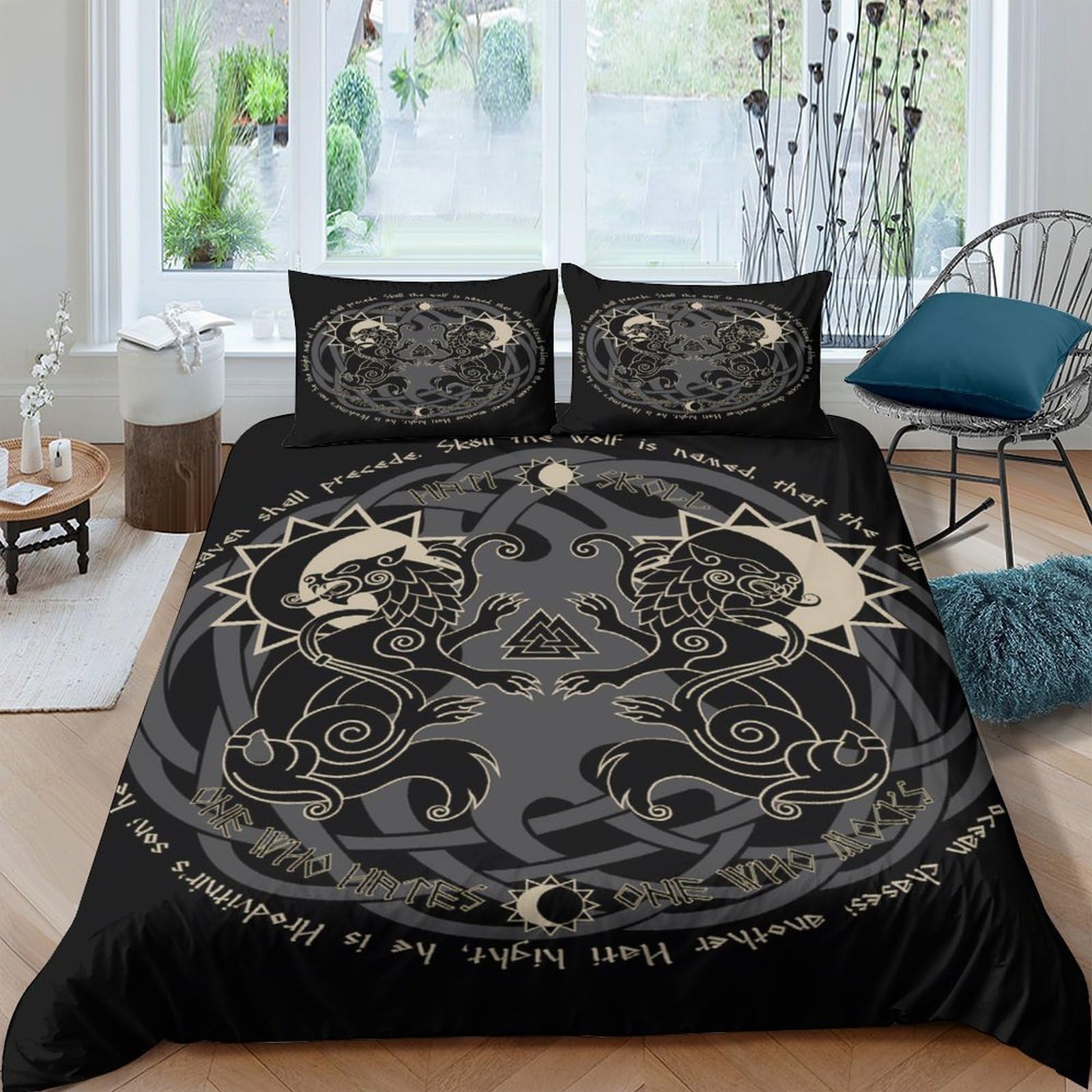 Ctjqhvkz Style-3 3D Printed Mystic Circle Fitted Sheet Microfiber Black Gothic Dragon Bed Cover Anti-Slip Dustproof For Bedroom Decor Single（135X200cm）