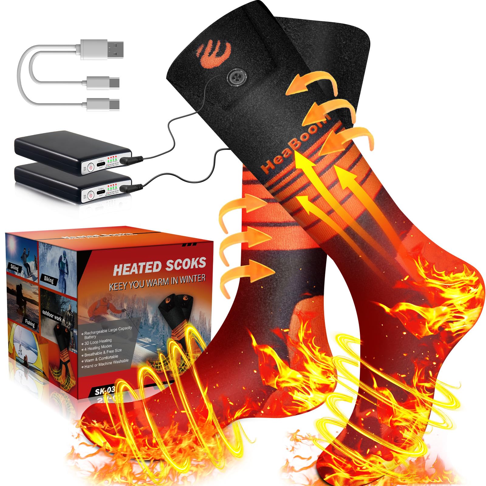 Heated Socks, Electric Heated Socks for Men Women, 4 Modes Rechargeable Heating Socks, Machine Washable Battery Heated Socks Thermal Warm Socks Unisex Foot Warmer for Hunting Skiing Hiking Camping