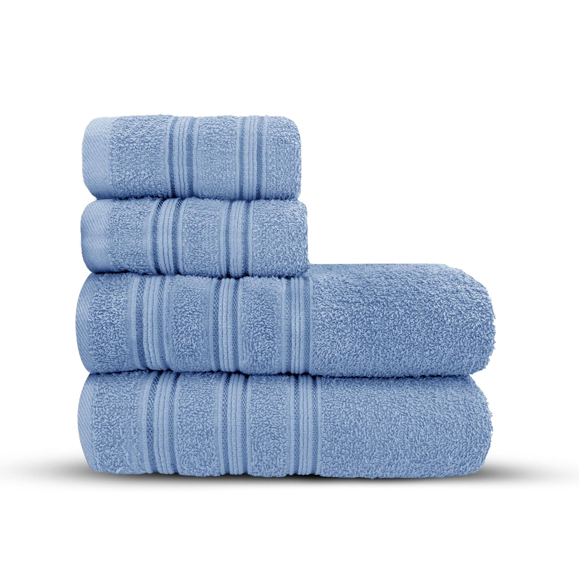 Velosso 4 Pce Hampi Towel Bale Set Luxuriously Soft, Highly Absorbent 100% Combed Ring Spun Cotton, Oversized Thick 2 Hand Towels and 2 Bath Towels, Premium Towels Spa & Hotel (Blue)