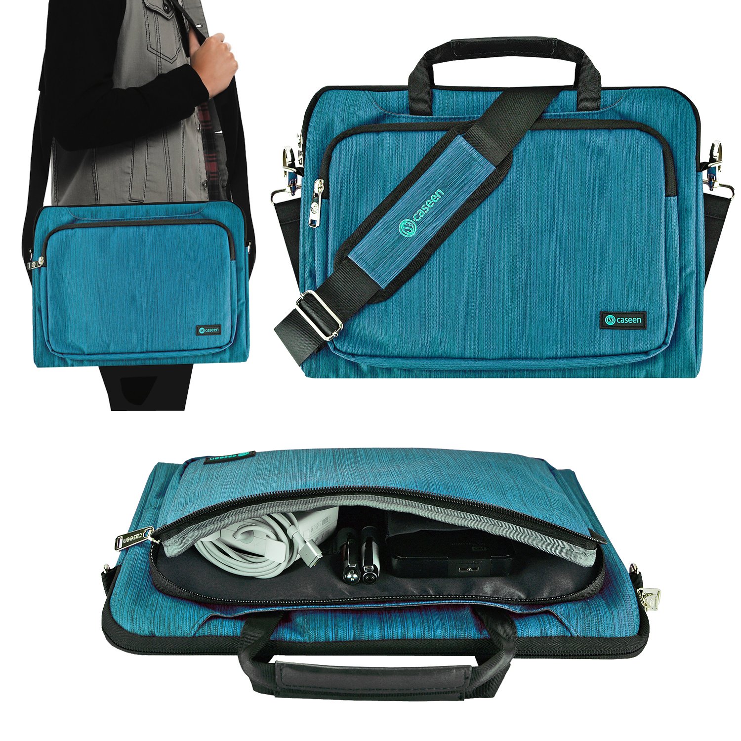 caseen Envoy Unisex Laptop Shoulder Messenger Bag Sleeve Cover Case for up to 13"-13.3" Laptops/Ultrabooks - Teal Blue