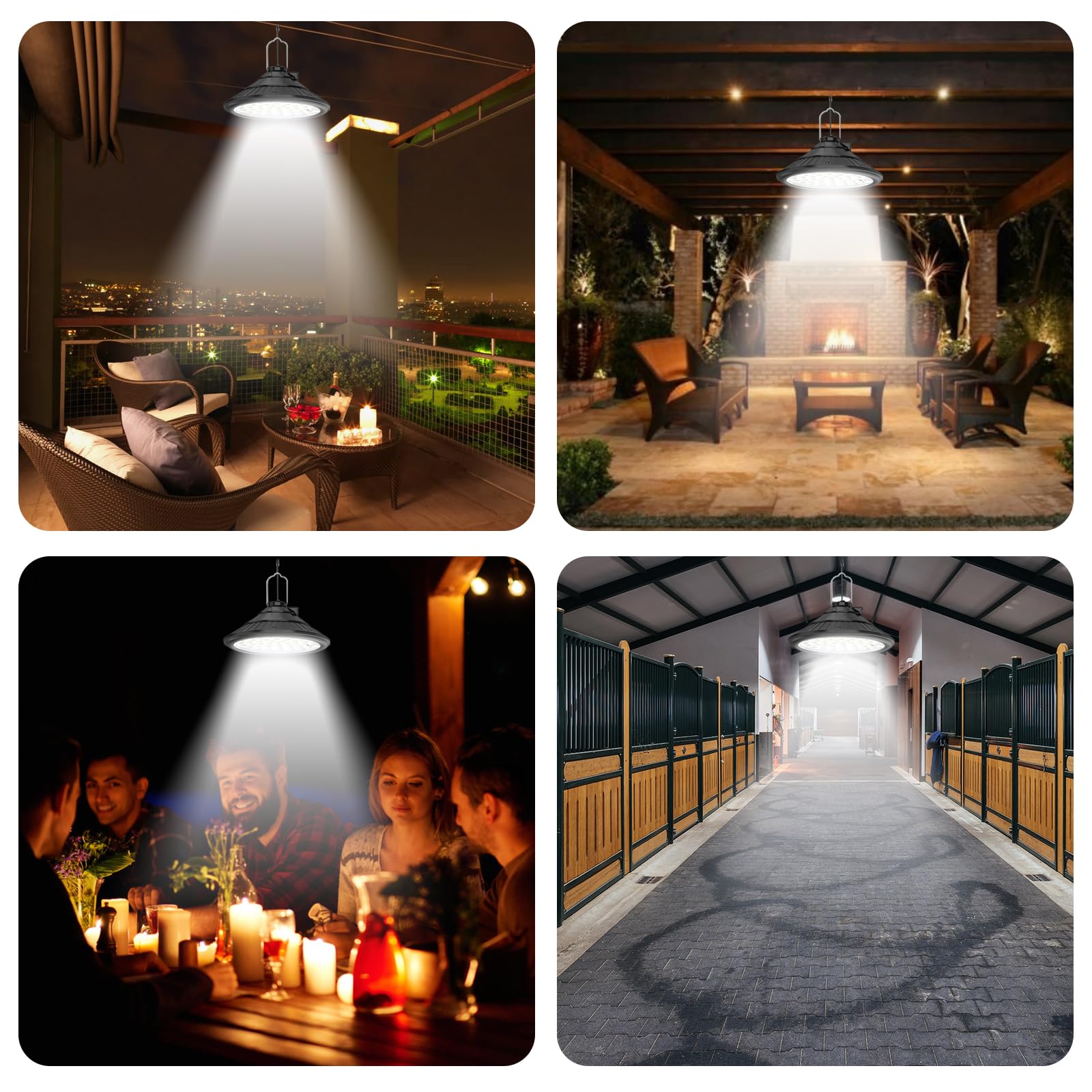 Lixada Lámparas solares para exterior e interior, IP66, resistentes al agua con mando a distancia, 3 temperaturas de color/4 modos, lámparas LED solares colgantes para granero, granja, jardín, patio