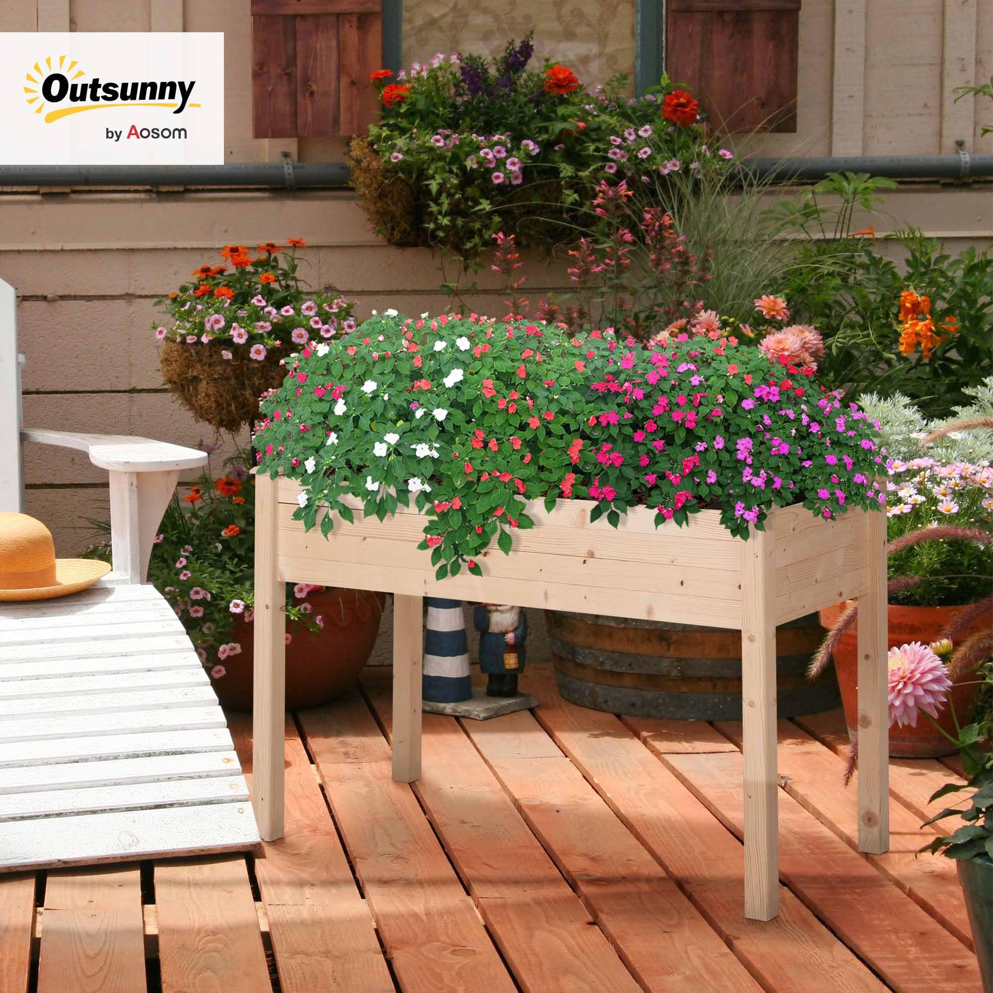 Outsunny Doniczka na nogach Doniczka Rozmiar: 122L x 56l x 76H cm Wkładki nawadniające + filc drenażowy w zestawie z litego drewna jodła