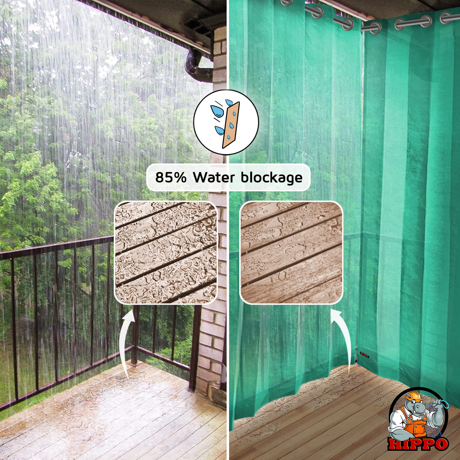 HIPPO 150 GSM Outdoor Sun Blocking Balcony Eyelet/Grommet Curtains Sun & UV Protection, Light Filtering 4.5FTX7.5FT Door Curtain (Green) 1
