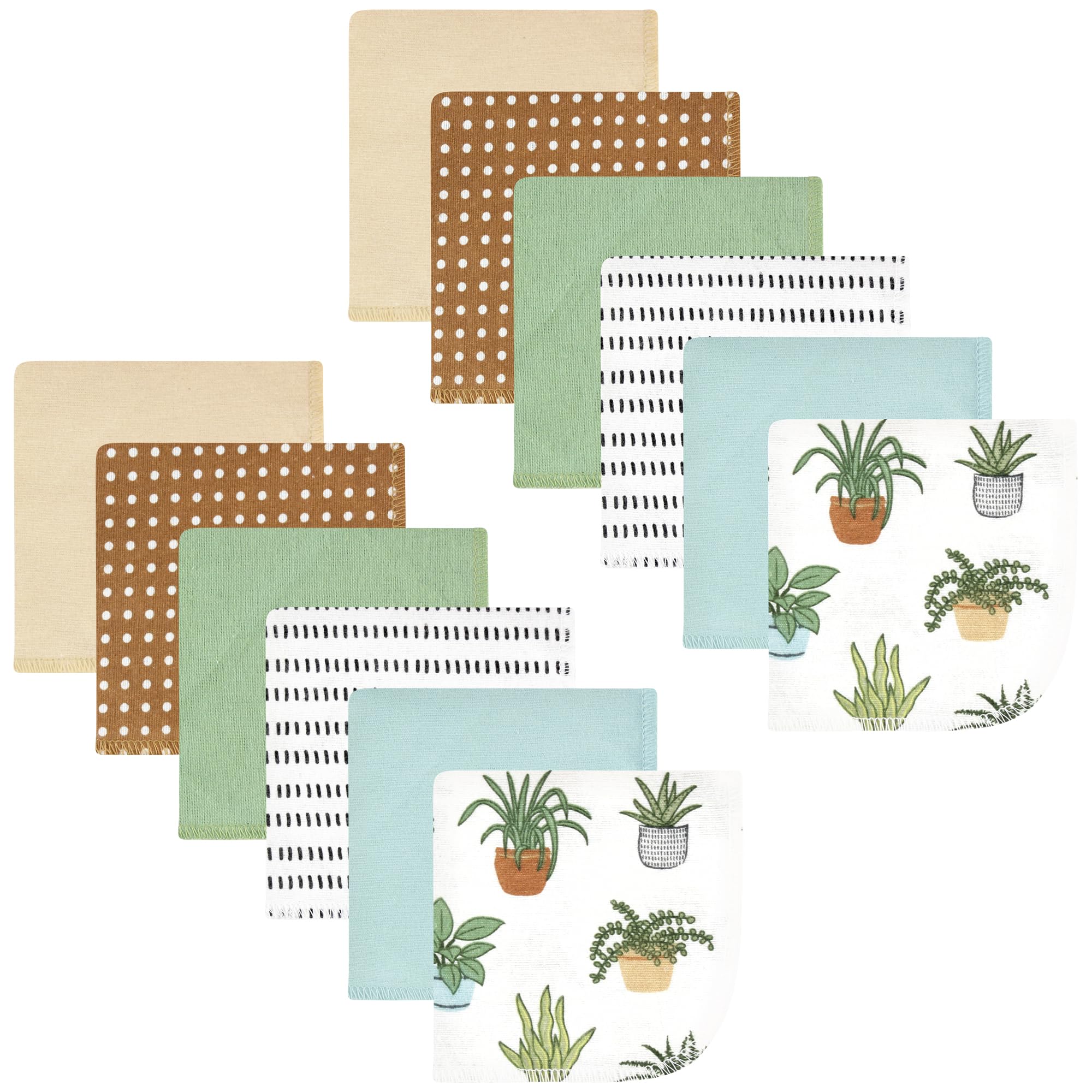 Hudson Baby Unisex Baby Flannel Cotton Poly Washcloths, Plants 12 Pack, One Size