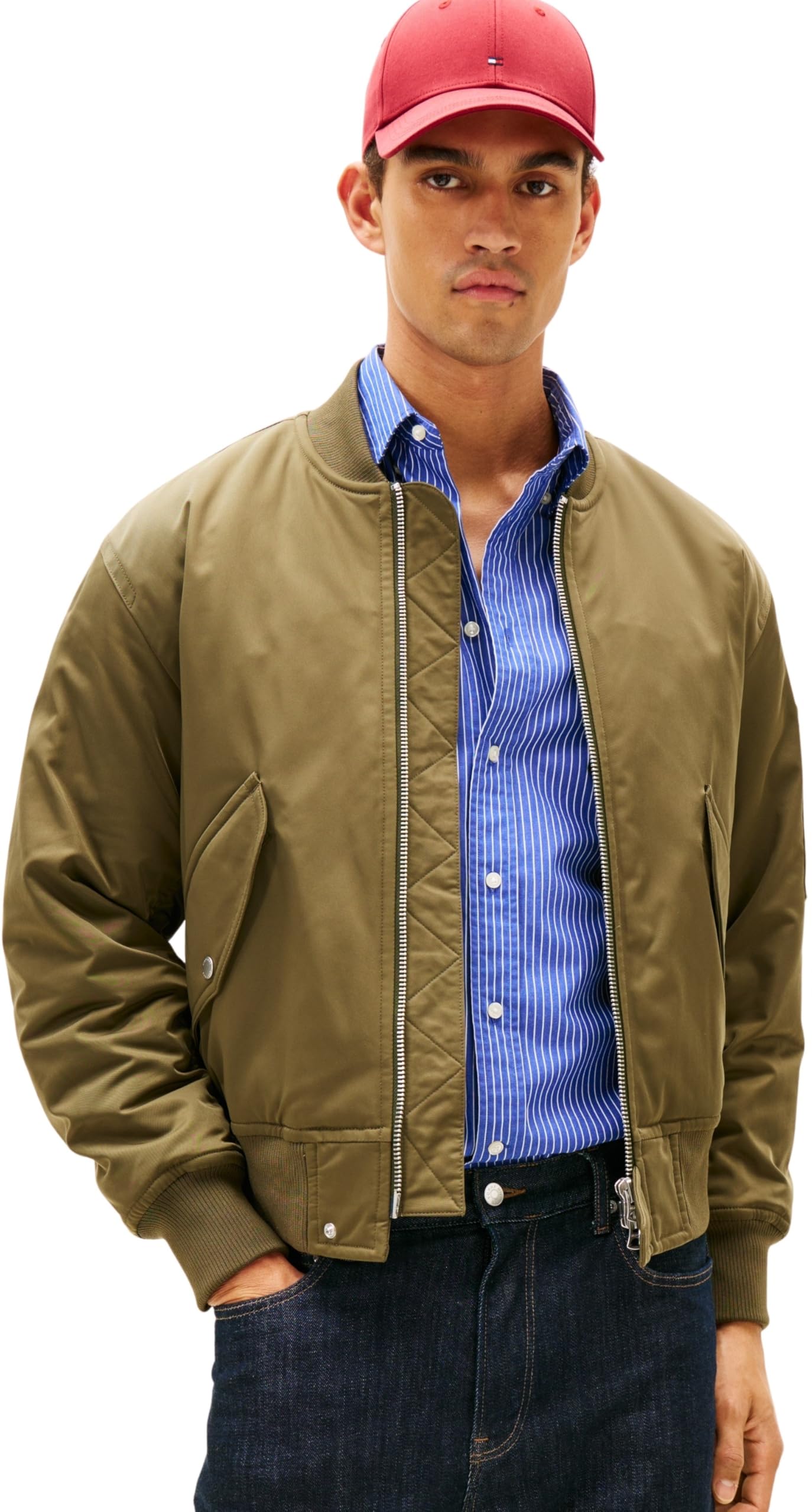 Tommy Hilfiger Men’s Authentic Bomber Jacket with Zip, Green (Army Green), M