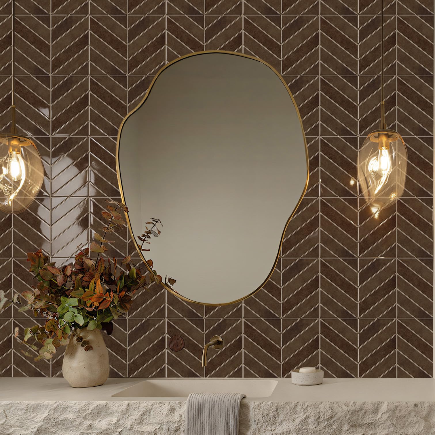 Alwayspon 23 x 29 cm x 10 pezzi piastrelle 3D in vinile paraspruzzi, Peel and Stick, piastrelle adesive da parete per cucina, bagno, marrone scuro