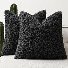 Set of 2 Faux Fur Throw Pillow Covers 18x18 Inch, Black