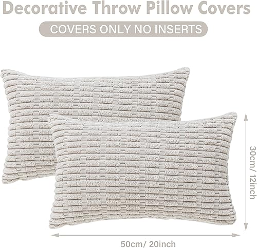 Miniatura 5 de AQOTHES Paquete de 2 fundas de almohada decorativas de color gris claro primaveral de 12 x 20 pulgadas, fundas de cojín lumbar de pana a rayas para