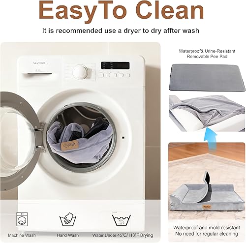 Miniatura 5 de Cama para perros de gran tamaño, sofá ortopédico para perros, cama para mascotas, cama impermeable de espuma viscoelástica, sofá cama grande para