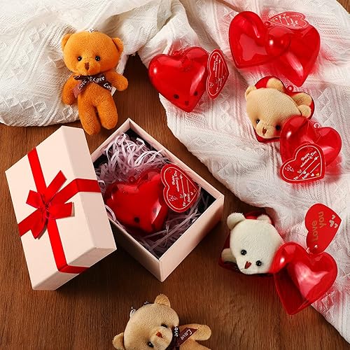 Miniatura 5 de Civaner 48 piezas de juguetes de peluche de San Valentín, llavero de animales de peluche, decoración de caja de corazón con tarjetas de San Valentín
