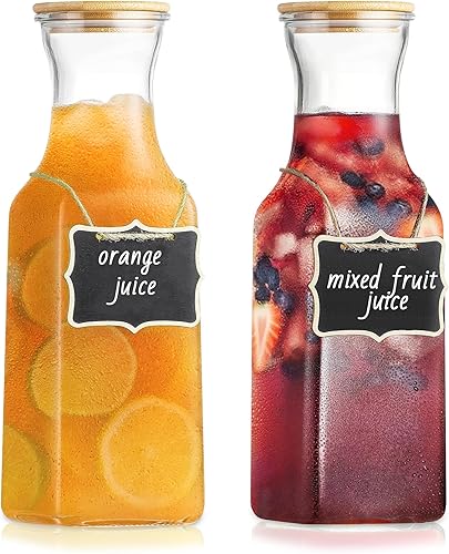 Miniatura 9 de Jarra de vidrio con tapa de bambú, jarra dispensadora de bebidas de 35 onzas, suministros de barra de mimosa, jarra de vidrio transparente con Juego