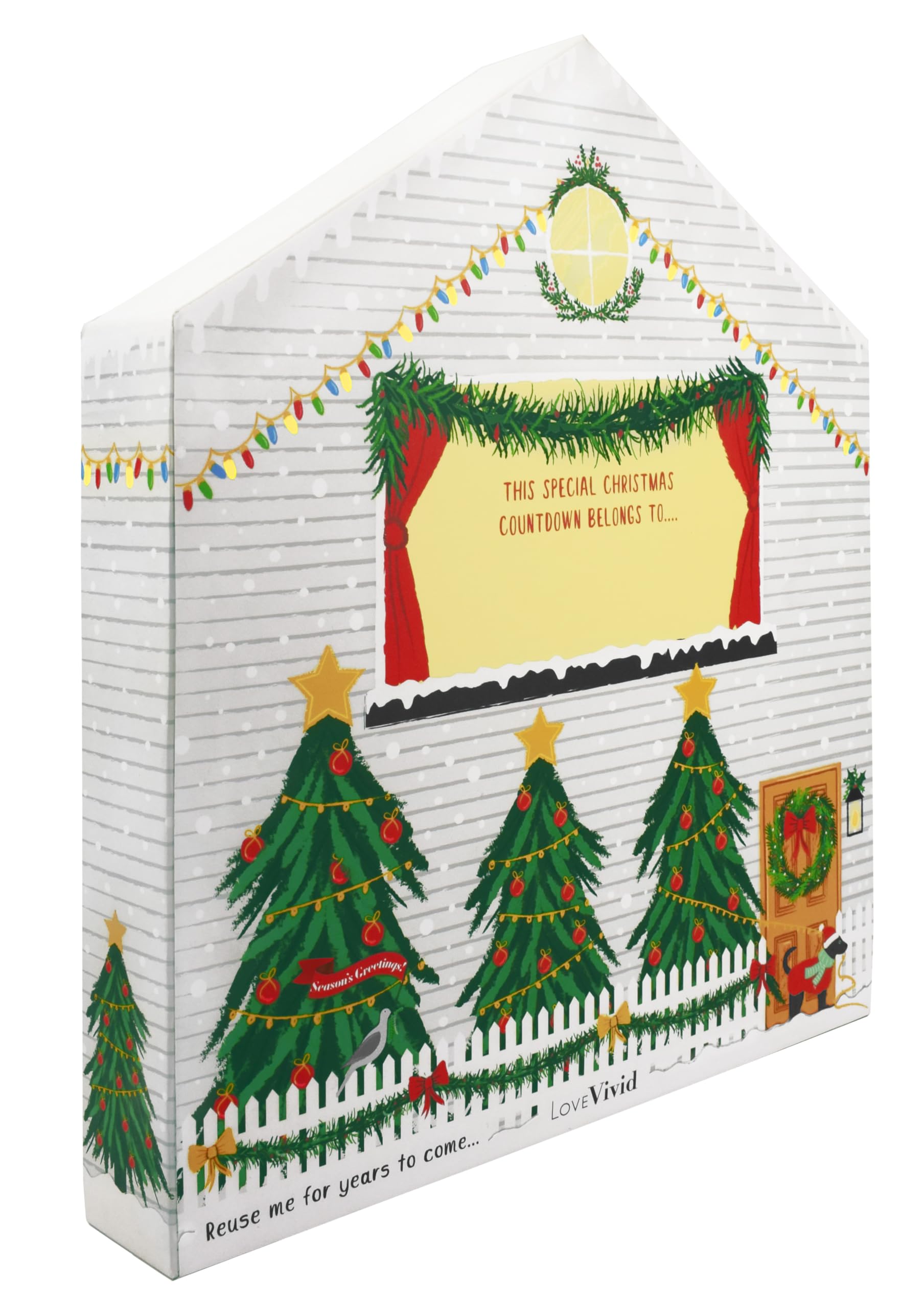 LoveVivid Calendario de Adviento de Navidad reutilizable, personalizable, relleno, 15.7 x 13.8 x 2.3 pulgadas, casa tradicional