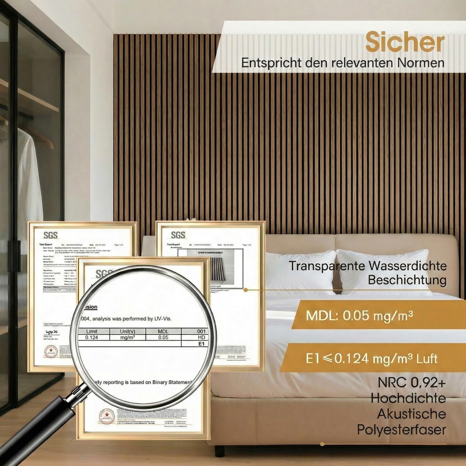 Akustikpaneele Holz 240x60cm, Teak, 4 Stück | Wandpaneele, Mit Holzfurnier & Filz, Für Zuhause & Büro, Für große Wandflächen