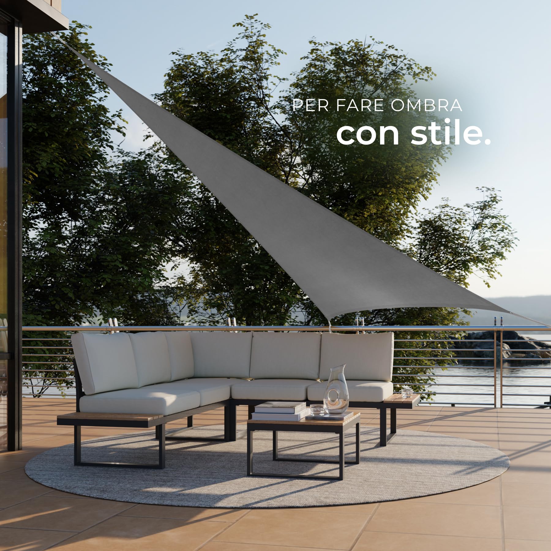 Tenda a Vela Solare 3,6 x 3,6 x 3,6 m Protezione UV 50+ Telo Occhiellato Traspirante Anelli Acciaio Inox