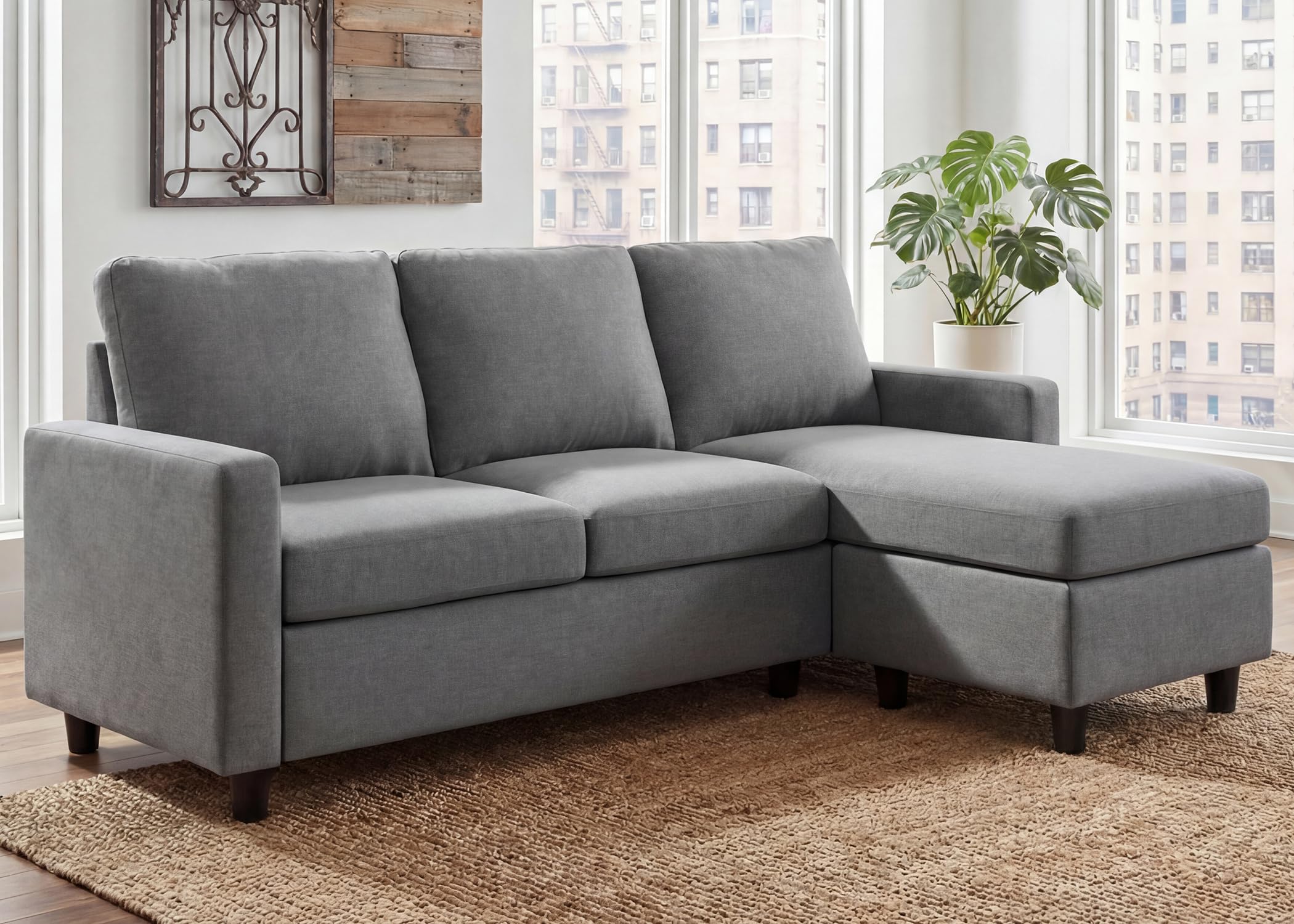 Convertible Sectional Sofa, Convertible L Shaped Couch with Reversible Chaise, Sectional Couch for Small Space Apartment, Grey