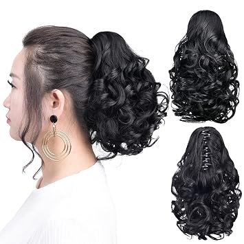 Clip In Ponytail Black Wavy 10" Claw Pony Tails Extension3.3 OZ Synthetic Hallowmas Girls Fake Hair piece Women