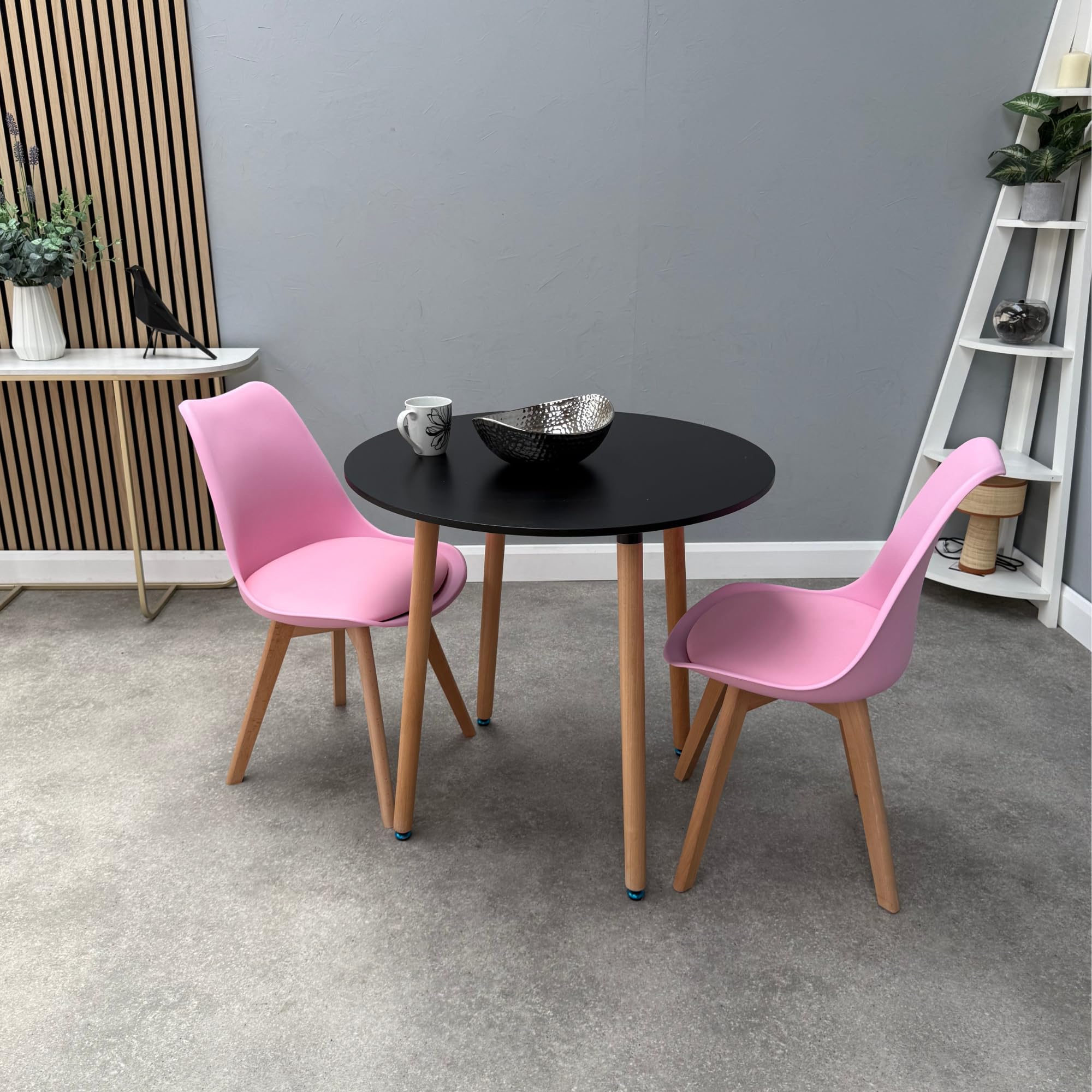 Life Interiors Dining Room Table Set for 2-80 cm Round Table & Dining Room Chairs Set of 2 with Cushions - PU Padded Seat w/Solid Wood Legs - Space Saving Modern Round Dining Set