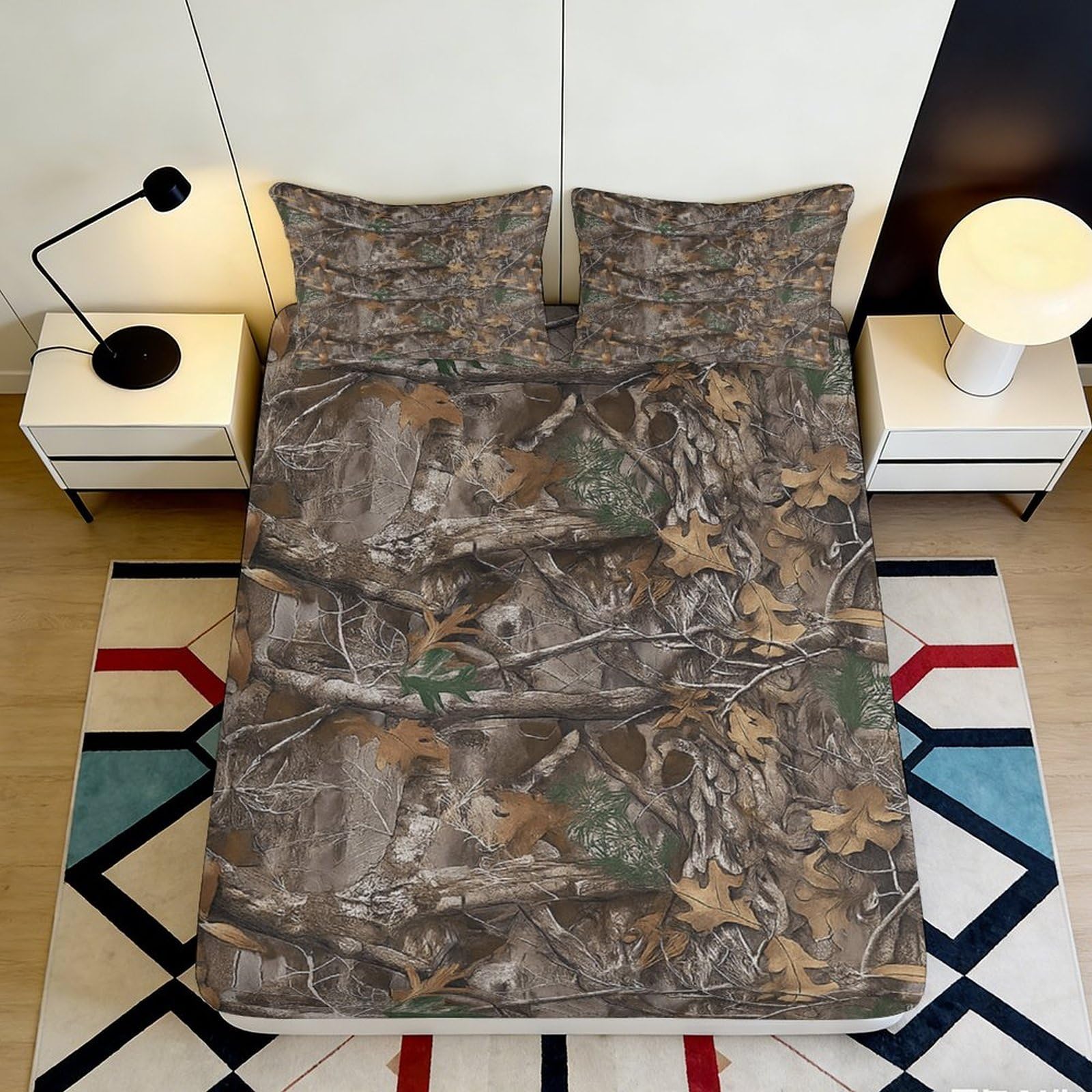 3D Printed Autumn Leaves Fitted Sheet Microfiber Durable Soft Brown Camouflage Mattress Cover for Bedroom Dormitory Guest Room Protection Decoration 160x200x25cm