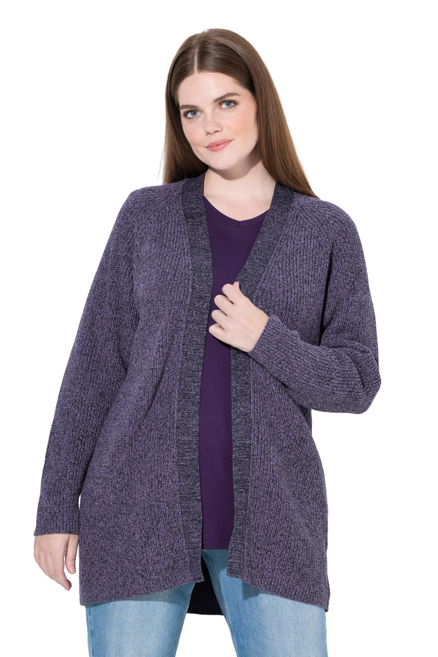 Ulla Popken Damen große Größen Übergrößen Plus Size Strickjacke, Rippstrick, offene Form, Biobaumwolle 845517