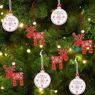 Christmas Tree Wooden Ornaments 12Pcs Yulefest 3D Craved Hanging Craft Decorations Bauble Yuletide Rustic Farmhouse Orname...