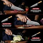 DRAGON RIOT Tivoli Series 3PCS Couteau de cuisine japonais,66 Couteau forgé à la main avec japonais VG10 Couteau en acier,Couteau à poignées en bois,Coupe à couteau chef ultra-rapide avec boîte cadeau,cadeau Noël