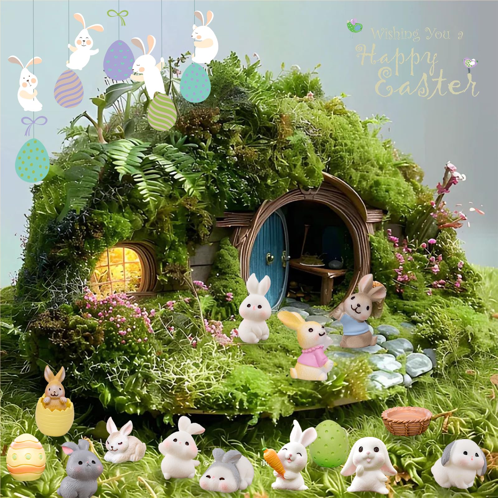 40-Piece Easter Mini Resin Bunny Decor Set - Spring Rabbit & Egg Ornaments For DIY & Potted Plants