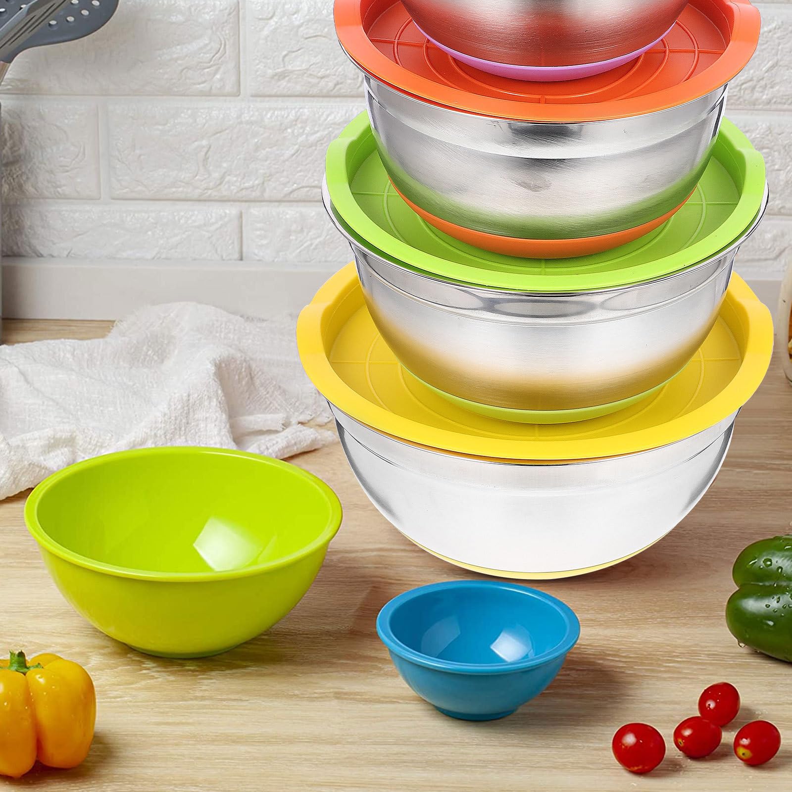 4 Piezas Ensaladera Mezcladora Tapa y Base Antideslizante