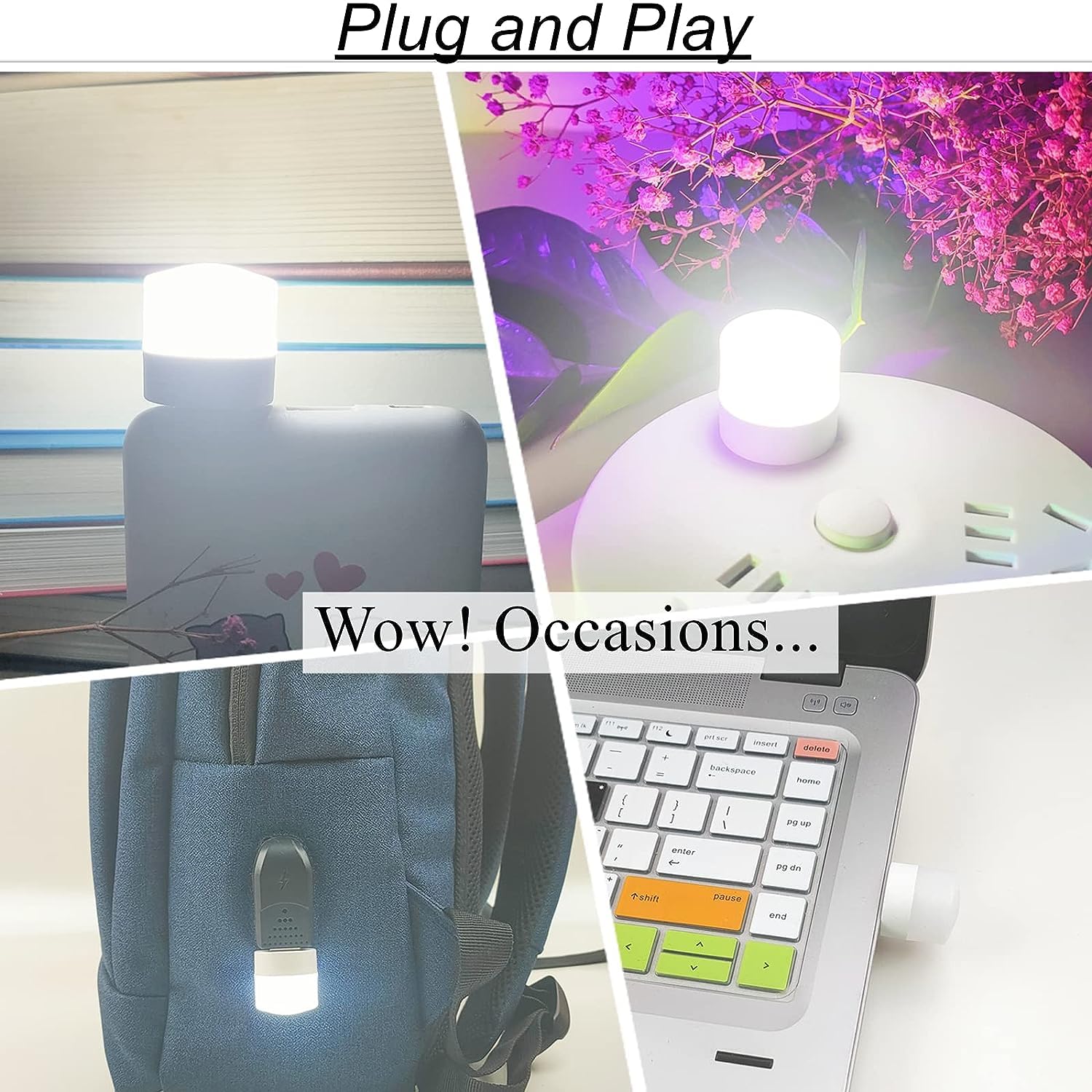 Vyoma Night Light 10PCS White Plug in USB Mobile Light LED for Kids Baby Adults in Bedroom Bathroom Nursery Hallway Compact Mini USB Light Bulb (10 White Light) 1