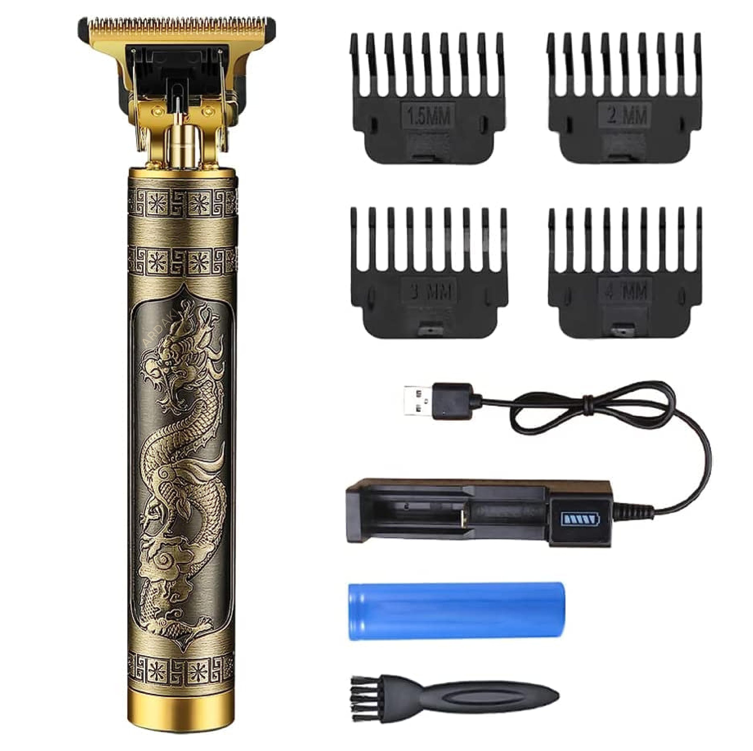 ARDAKI Trimmer Men Rechargeable Professional Hair Clipper Beard Mustache Shaver for Close Cutting Cordless Electric T-Blade Zero Gapped Edgers Men's Grooming Kit Full Body, Gold