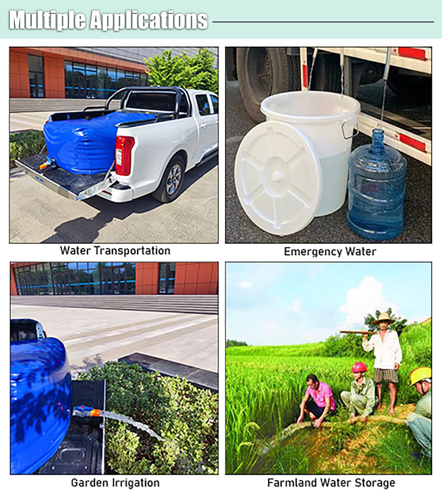 Burbuja de agua portátil de gran capacidad con grifo y asas para protección contra incendios, emergencia, depósito de agua plegable de 100 litros